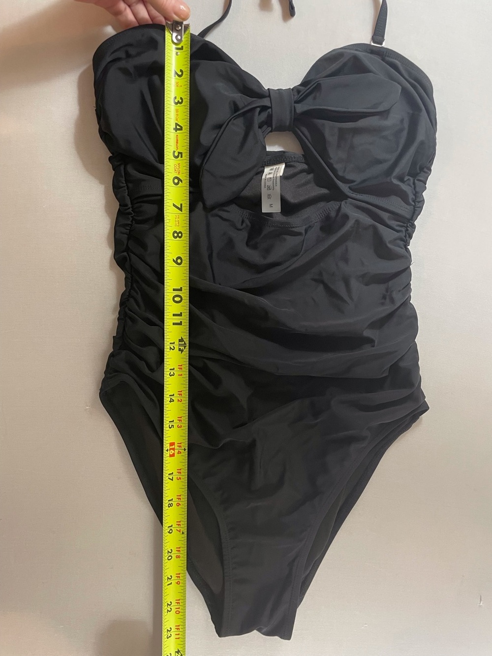 Black One Piece Swimsuit Tie Knot Front with Cut Out Detail Size M - Picture 11 of 12